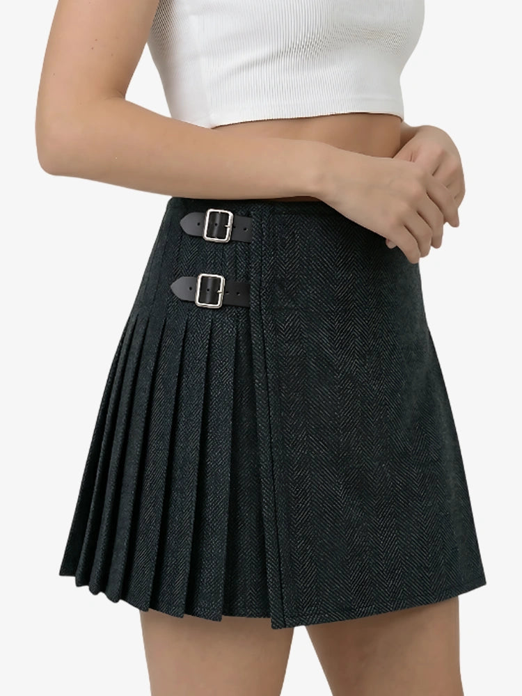 Kilt de Tweed Azul Verde Oscuro para Mujer