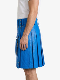Electric Blue Leather Utility Kilt Left
