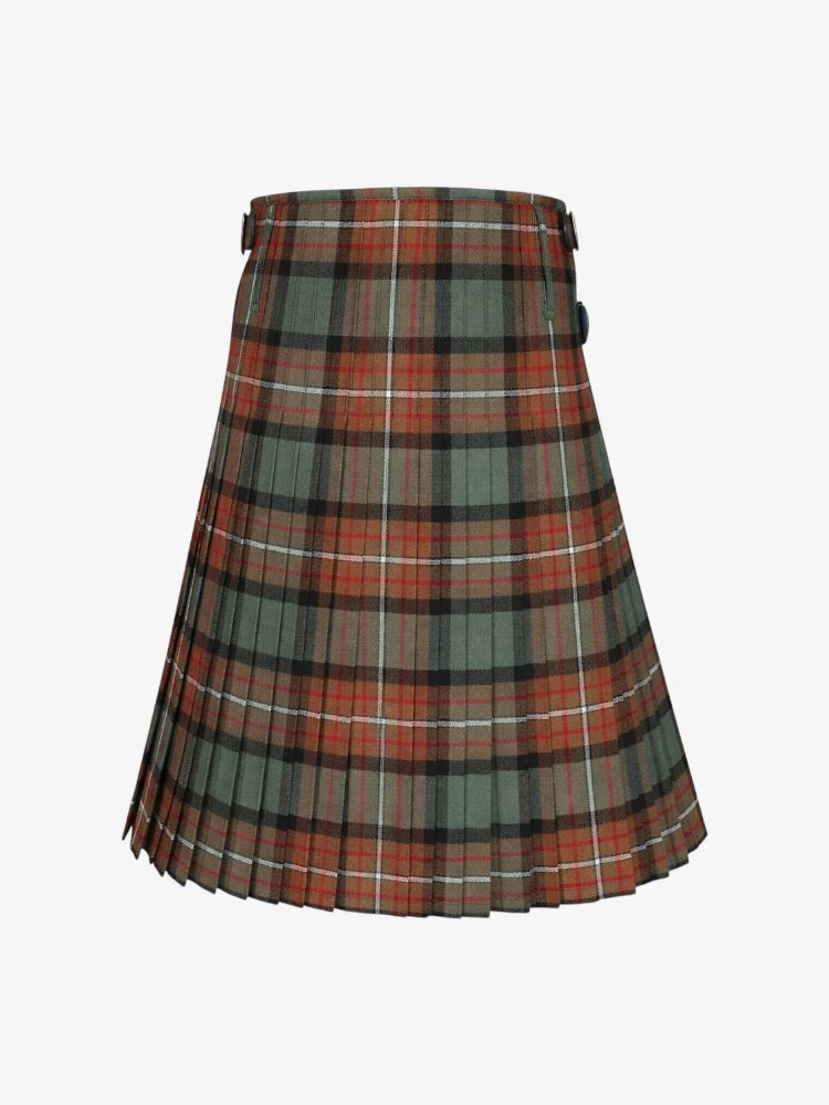Plaid kilt with green, red, and brown colors on a white background