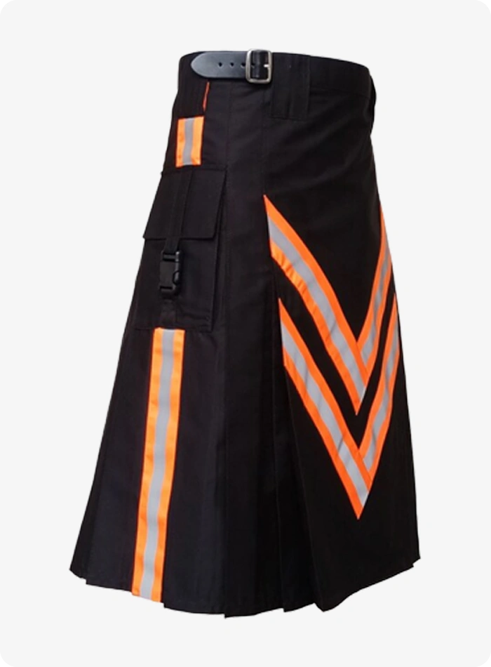 Handmade Black Firefighter Kilt with Red Visible Straps