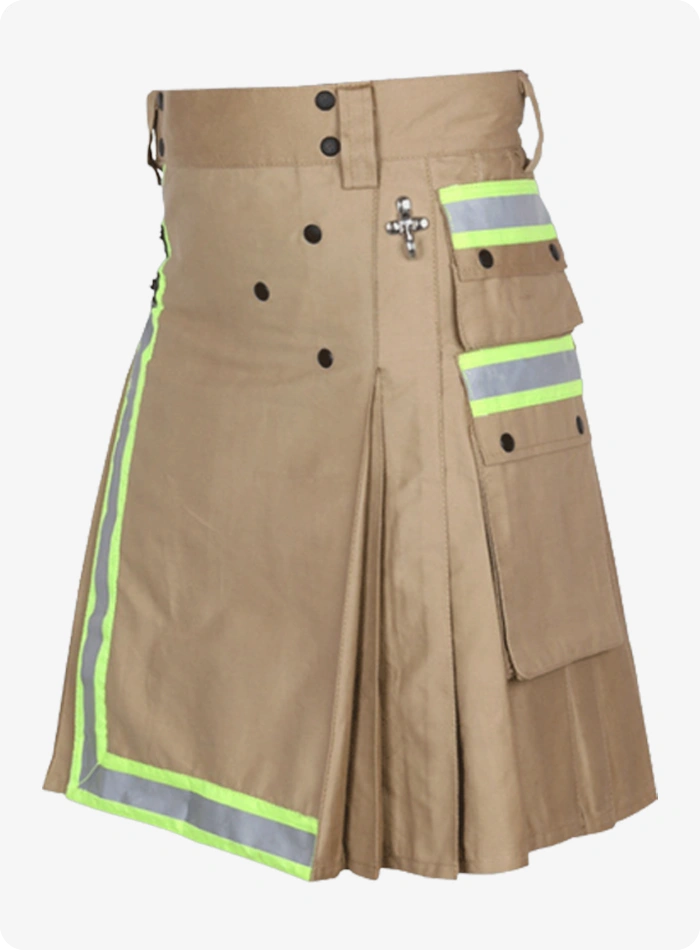 Custom Made Scottish Firefighter Khaki Cotton Utility Kilt