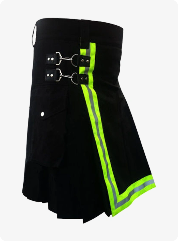 Custom Made Black Utility Firefighter Kilt with Reflective Safety Stripes