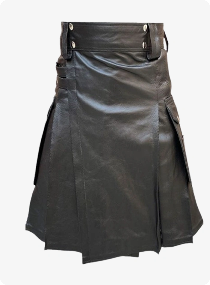 Custom Made Genuine Black Leather Kilt