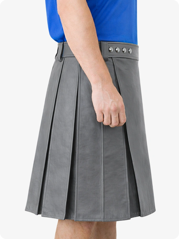 Grey Genuine Leather Utility Kilt with Studded Waistband
