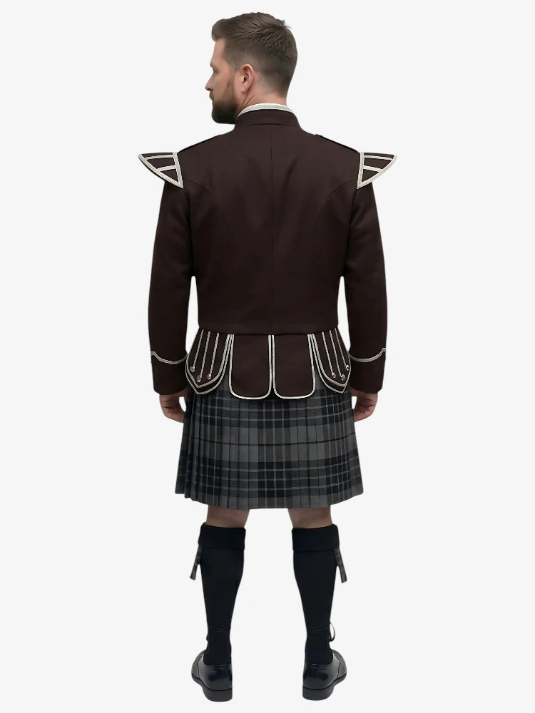 Conjunto Kilt Doublet de Tartan Grey Watch con Chaqueta Marrón Oscuro