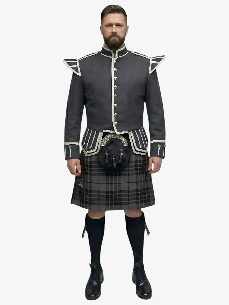 Conjunto de Kilt Doublet Tartan Grey Watch con Chaqueta Gris Oscuro