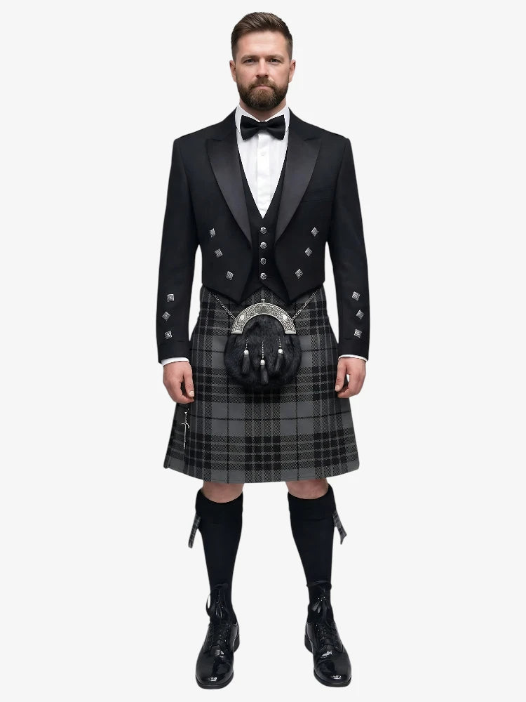 Conjunto de Kilt Prince Charlie en tartán Grey Watch