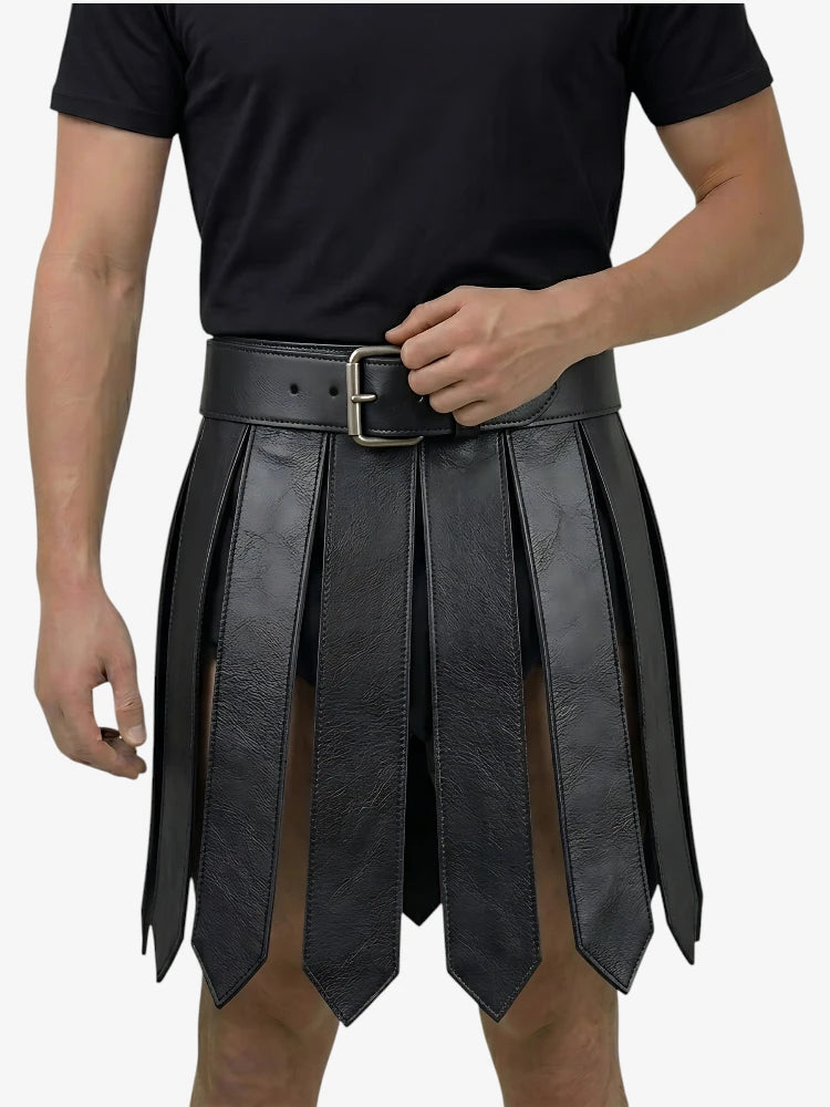 Kilt de Cuero Negro Gladiador Hecho a Mano