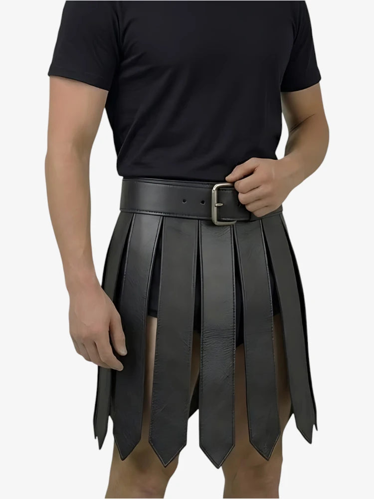 Kilt de Cuero Negro Gladiador Hecho a Mano