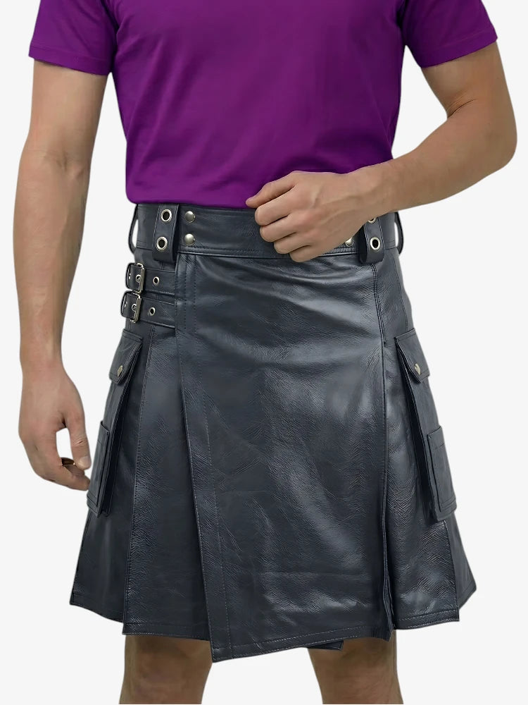 Kilt de cuero negro brillante hecho a mano
