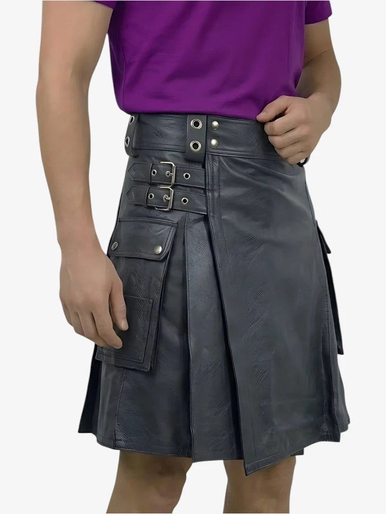 Kilt de cuero negro brillante hecho a mano
