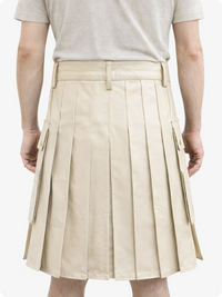 Handcrafted Biege Cream Leather Utility Kilt with Front Button Rivets