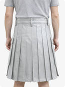 Handcrafted Light Grey Leather Utility Kilt with Front Button Rivets