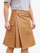 Handcrafted Tan Leather Utility Kilt with Front Button Rivets