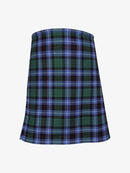 Plaid kilt with green, blue, and black pattern on a white background