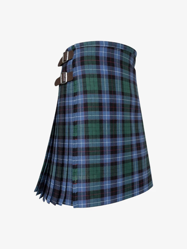 Plaid kilt with two belt buckles on a white background