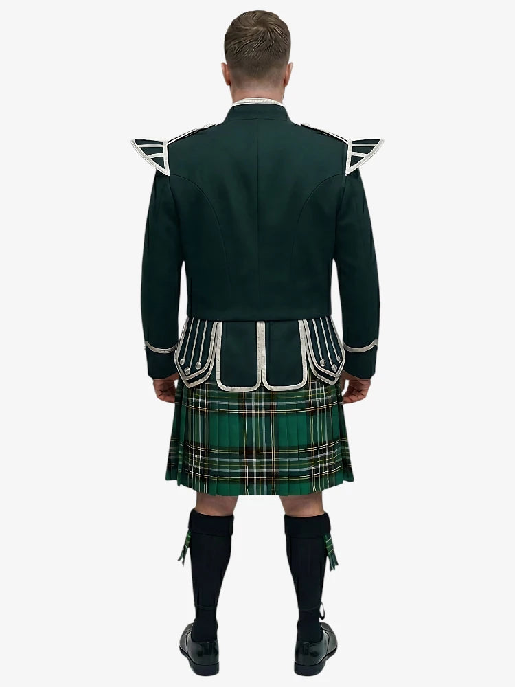 Conjunto Kilt Doublet de Tartan Irish National con Chaqueta Verde Oscuro