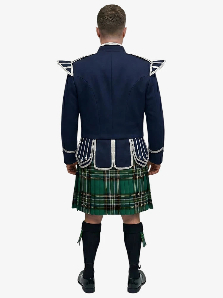 Conjunto de Kilt Doublet de Tartan Irish National con Chaqueta Azul Marino