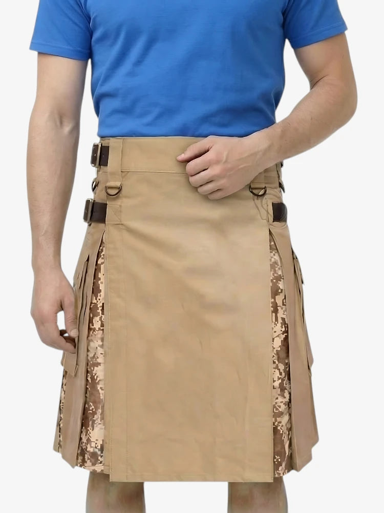 Falda Escocesa Híbrida Caqui con Pliegues Camuflaje Desierto