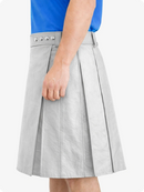 Light Grey Genuine Leather Utility Kilt with Studded Waistband