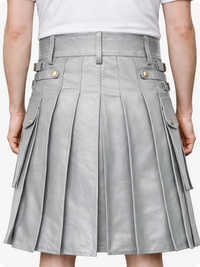 Light Grey Leather Utility Kilt with Front Sporran