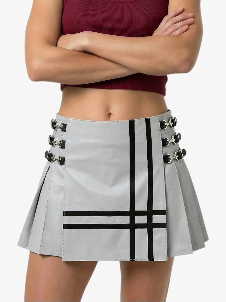 Kilt de cuero gris claro para mujer