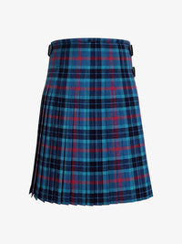 Blue and red plaid kilt on a white background