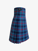 Blue and red plaid kilt on a white background