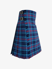 Blue and red plaid kilt on a white background