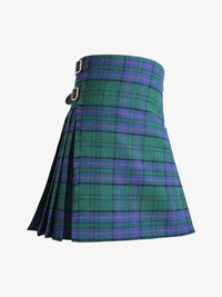 Green and blue plaid kilt on a white background