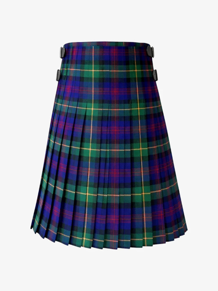 Plaid kilt with green, blue, and red colors on a white background