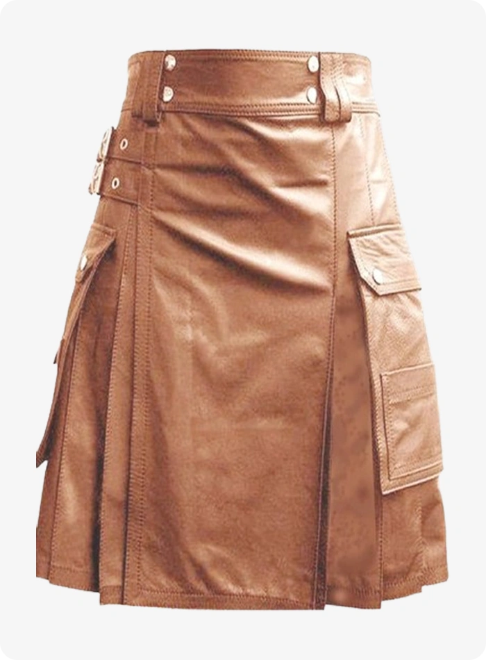 Custom Made Luxurious Stylish Brown Leather Kilt