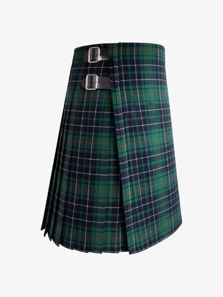 Green plaid kilt with belt on a white background
