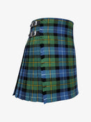 Green and blue plaid kilt on a white background