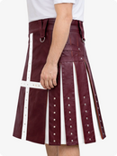 Maroon kilt with white accents on a plain background