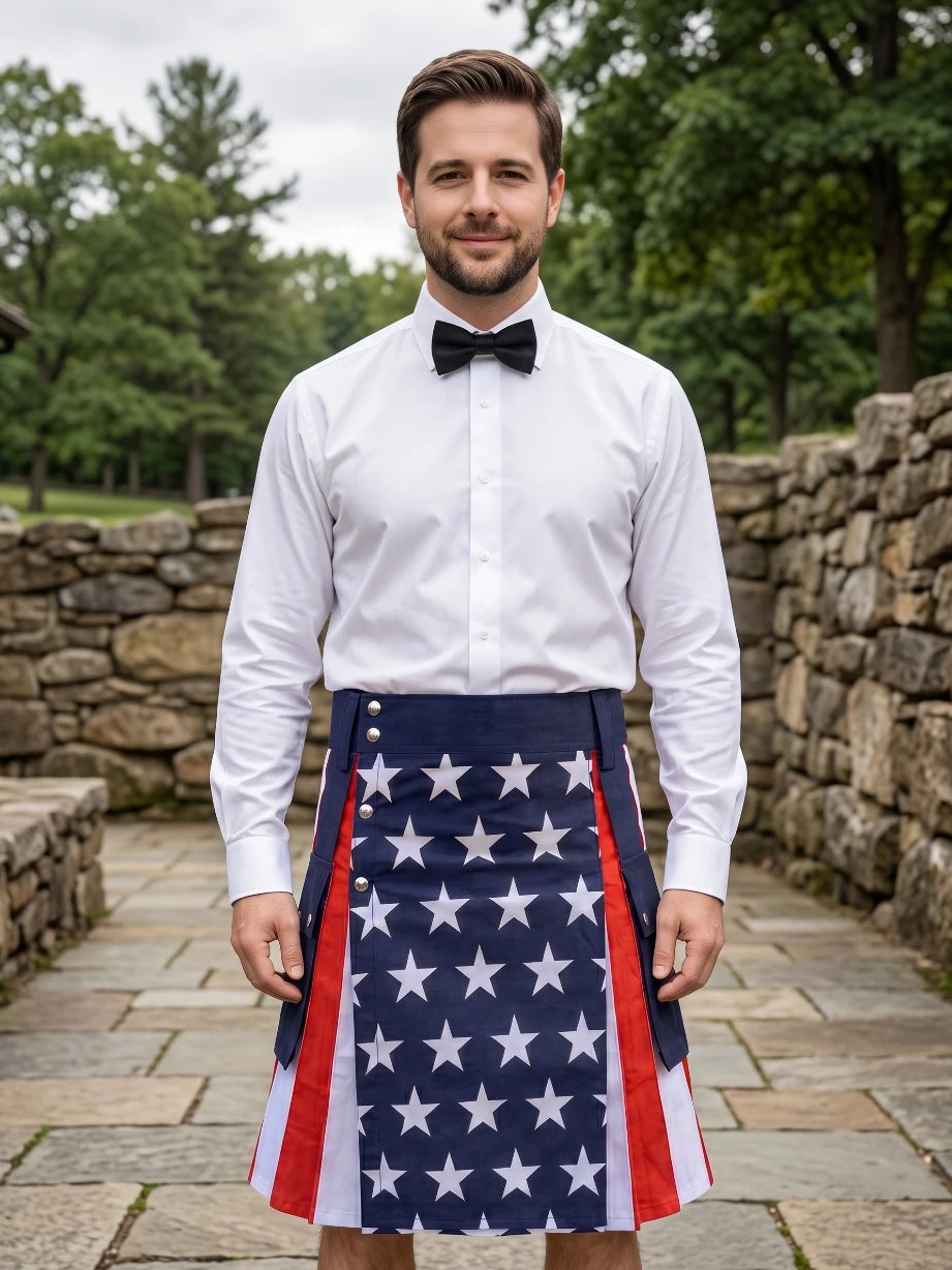 Kilt tradicional de algodón con bandera americana hecho a medida