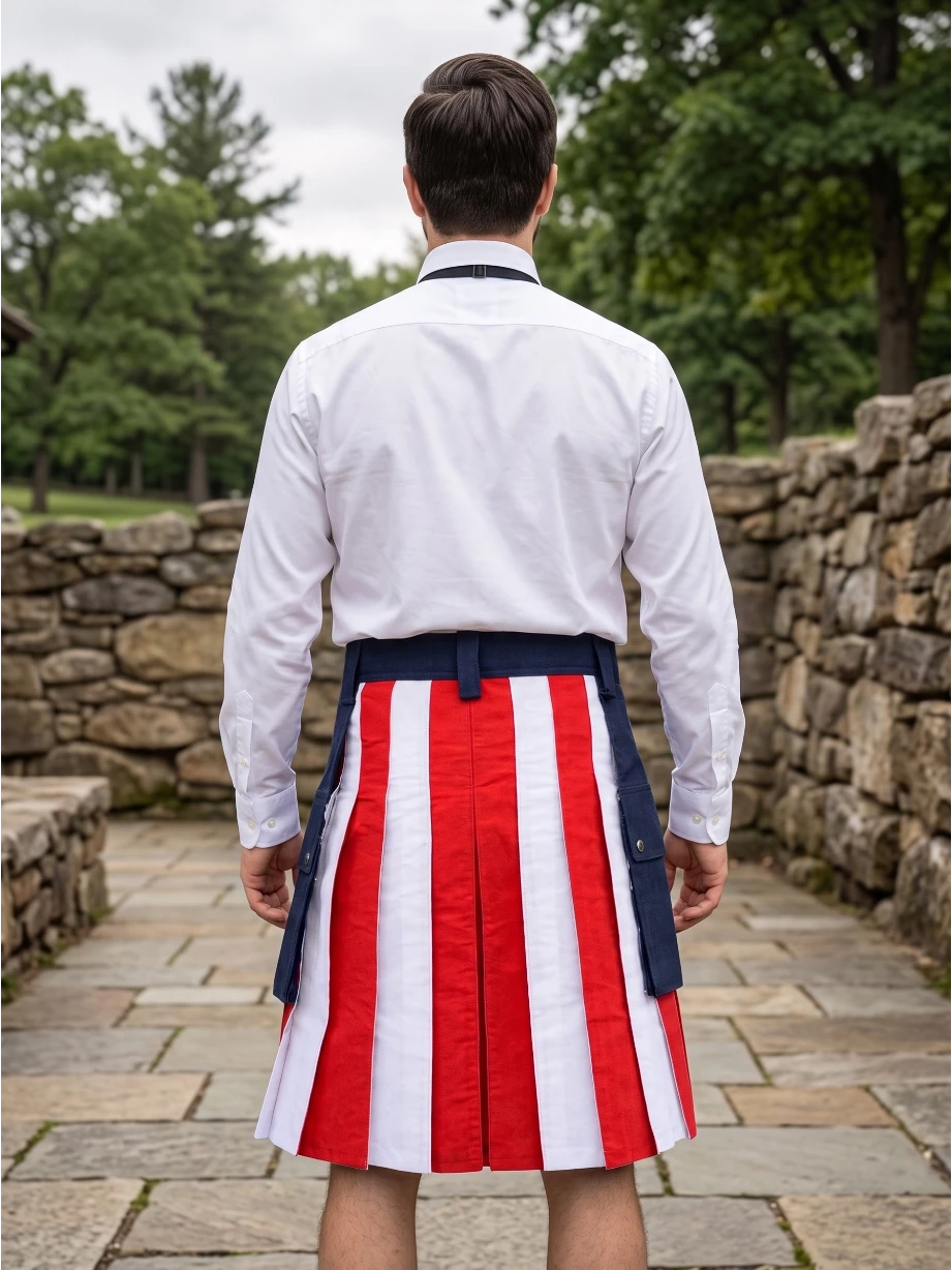 Kilt tradicional de algodón con bandera americana hecho a medida