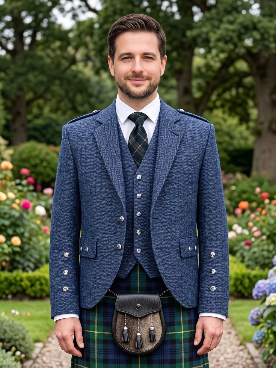 Chaqueta Kilt Argyle de Tweed Azul con Chaleco