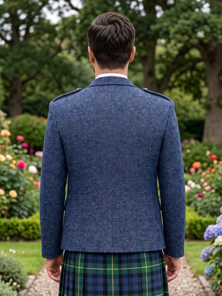 Chaqueta Kilt Argyle de Tweed Azul con Chaleco