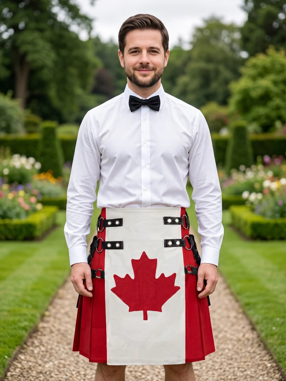 Kilt híbrido utilitario de algodón con bandera canadiense hecho a medida