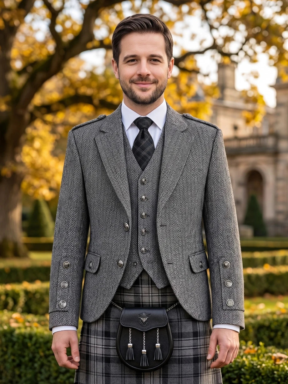 Chaqueta Casual de Kilt de Tweed Gris Claro con Chaleco