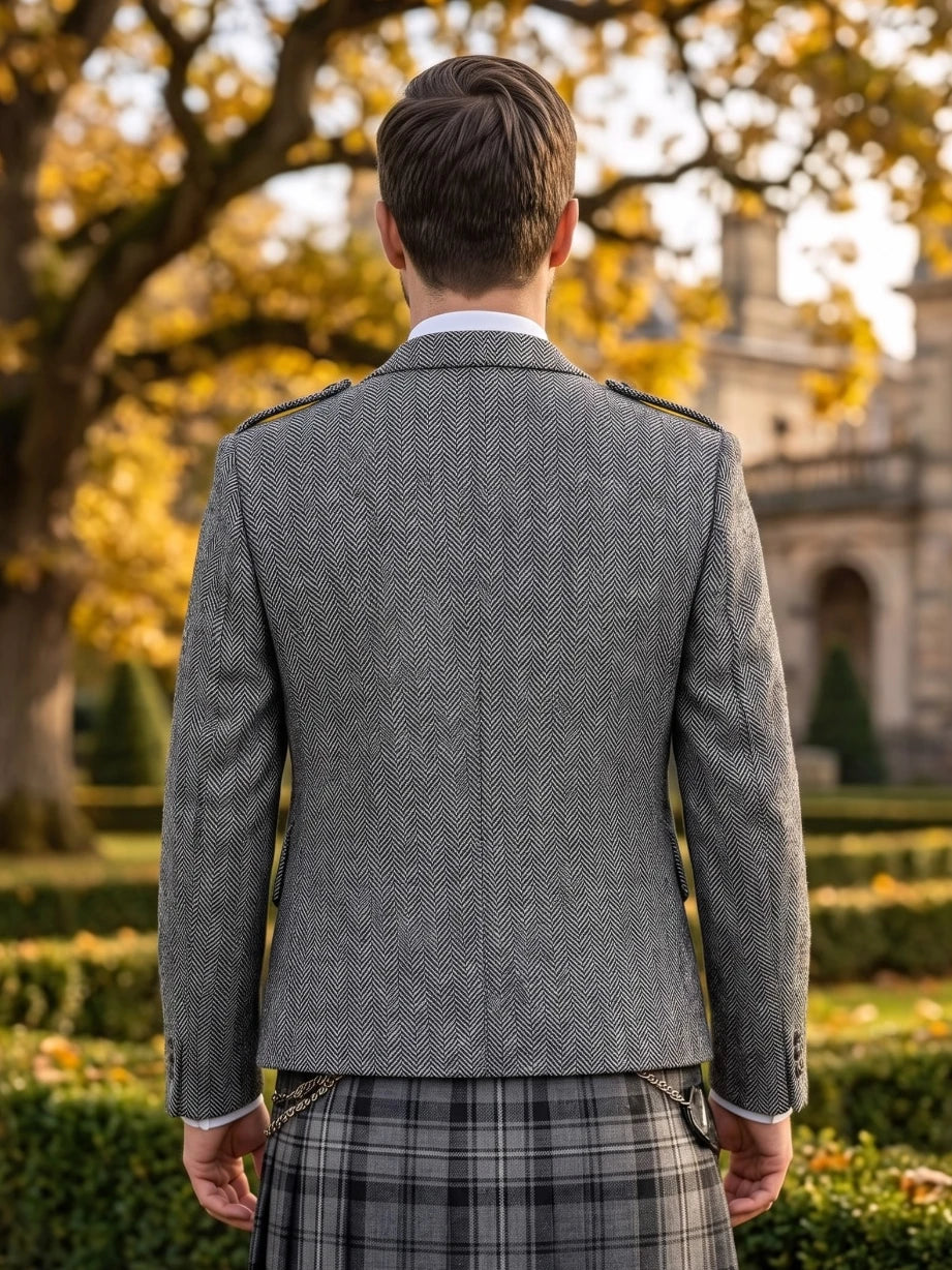Chaqueta Casual de Kilt de Tweed Gris Claro con Chaleco