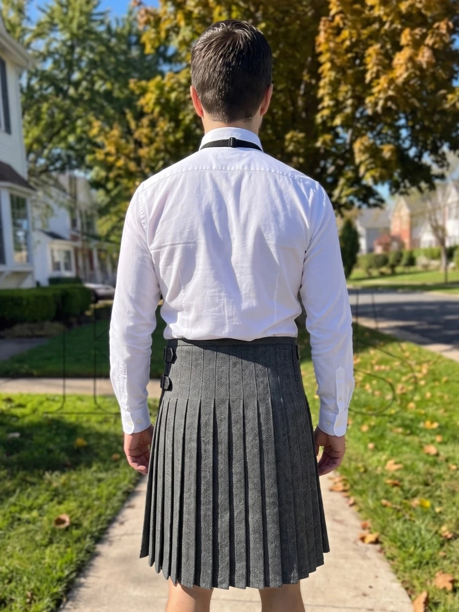 Charcoal Herringbone Tweed Kilt