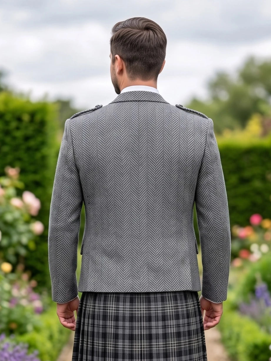 Chaqueta Kilt Argyle de Tweed Gris Oscuro con Chaleco
