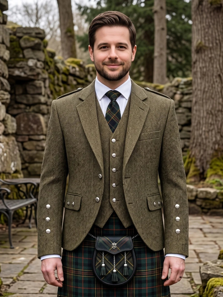 Chaqueta Argyle de Tweed Verde Oliva Oscuro