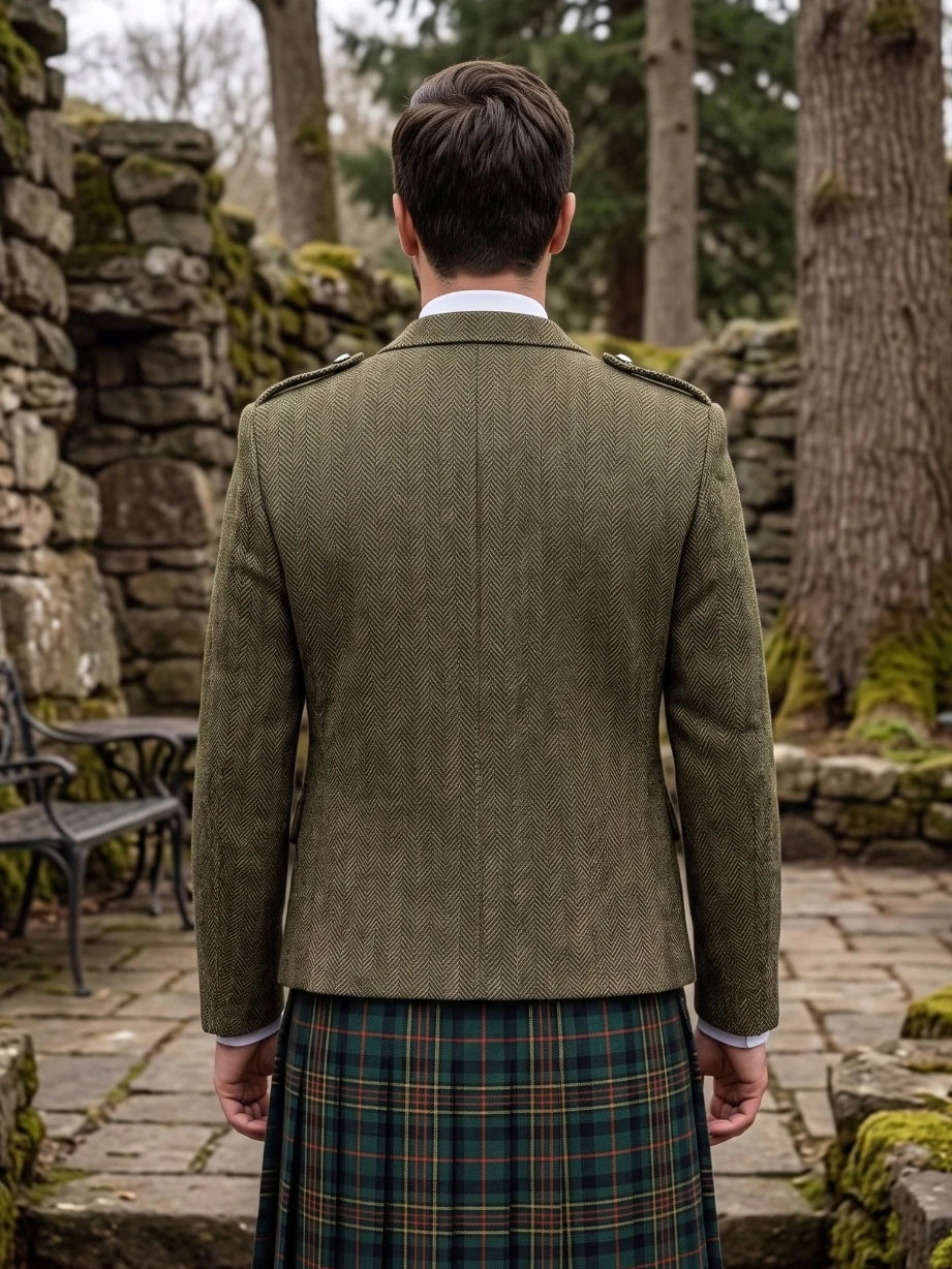 Chaqueta Argyle de Tweed Verde Oliva Oscuro