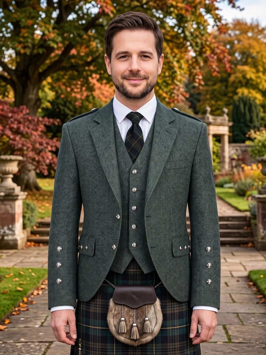 Chaqueta Argyle de Tweed Verde Azulado Oscuro o Azul-Verde