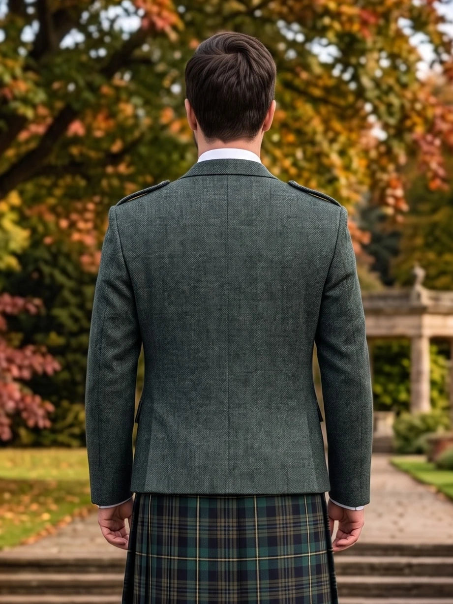 Chaqueta Argyle de Tweed Verde Azulado Oscuro o Azul-Verde
