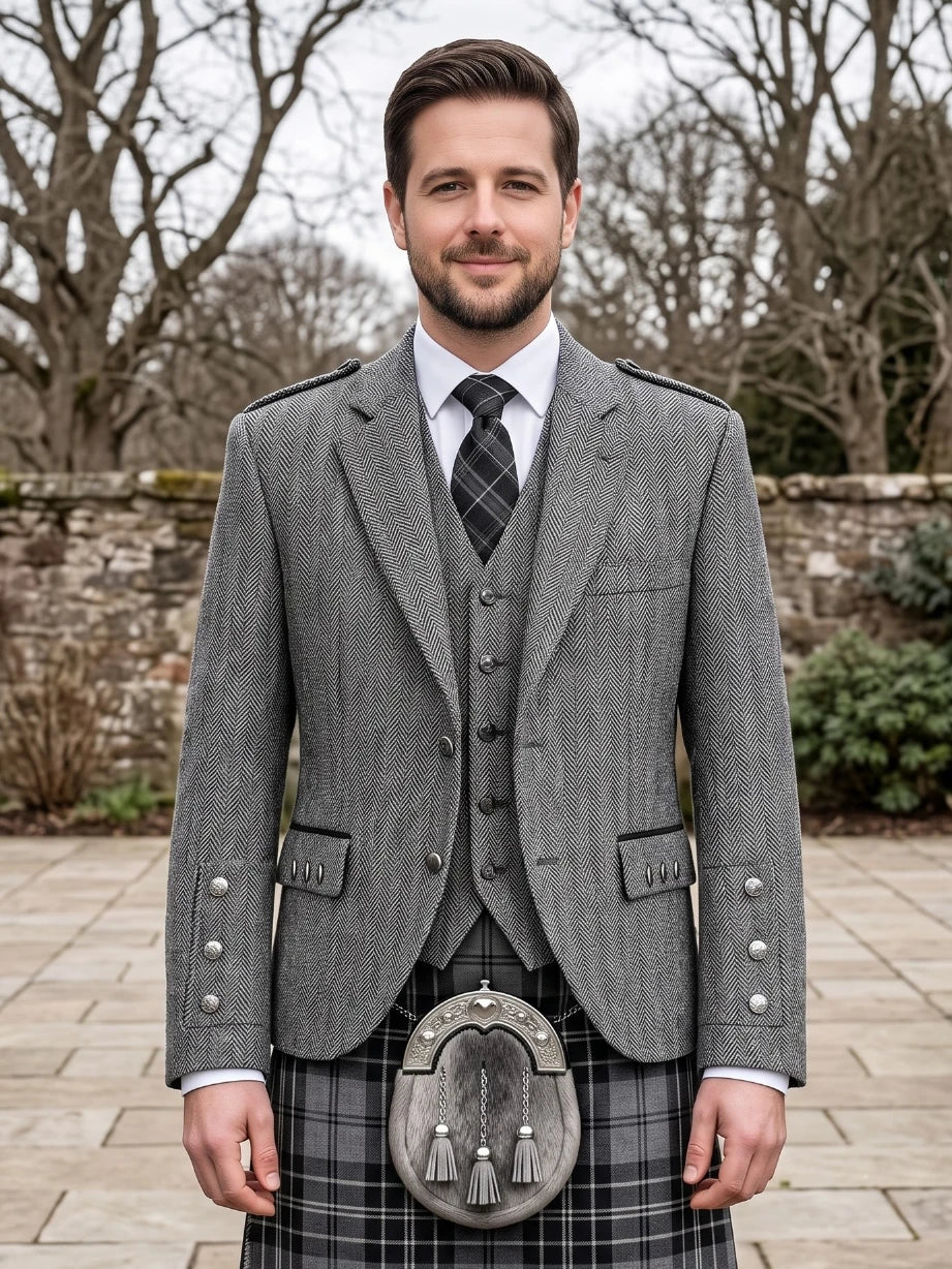 Chaqueta Kilt Argyle de Tweed Gris con Chaleco