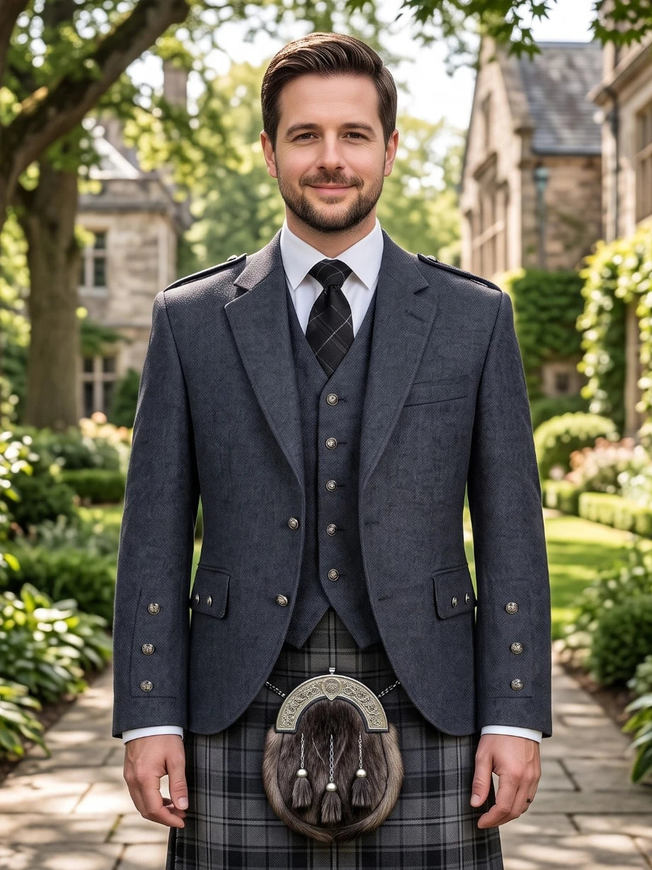 Chaqueta de Kilt de Lana Gris con Chaleco